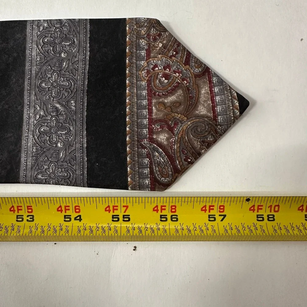 Surrey Mens Silk Tie Paisley Floral Striped Black Silver Burgundy Made in USA